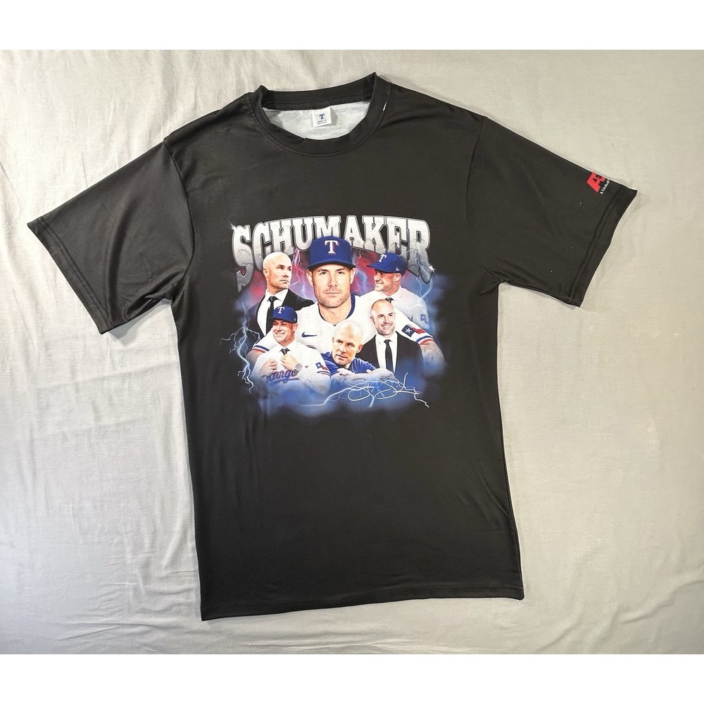 Texas Rangers Shumaker Promo T-shirt Men's M Has Flaw Baseball MLB Game Day